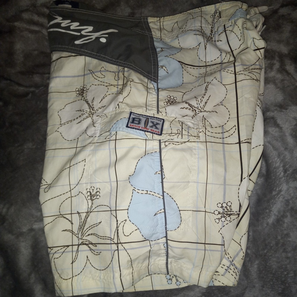 basix surf gear Board Shorts Rare Vtg Y2K XL Hawaiian print pacific Body Surf